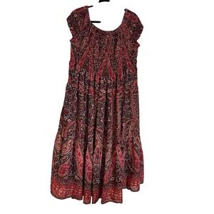 Beautiful Soul Boho Paisley Smocked‎ Square Neck Maxi Dress Red Black Size A